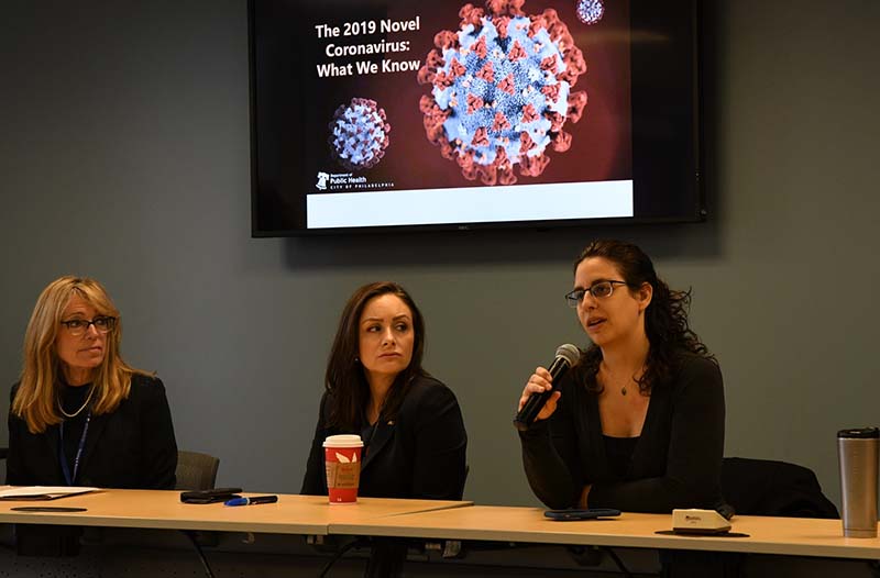 Shara Epstein, MD, answers a question at the CNHP event as Deborah Clegg, PhD, pictured left, and Merritt Brockman, DHA, seated in the center, look on. Photo courtesy Craig Schlanser.